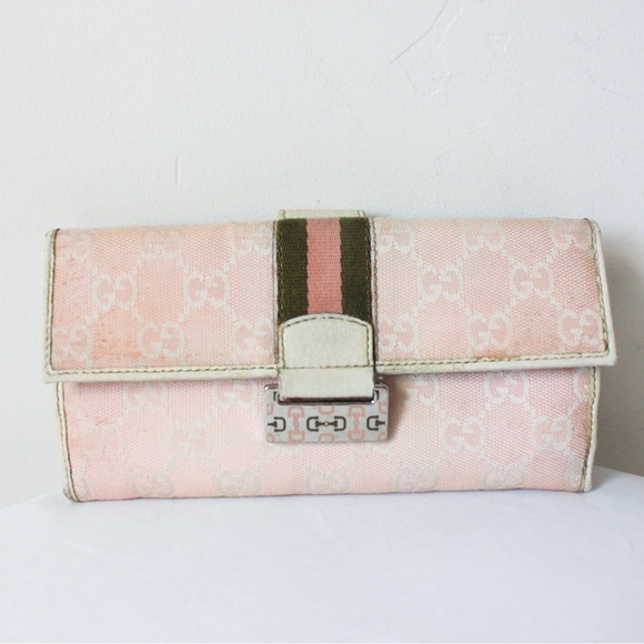 Gucci Handbags - Rare Gucci Pink & Green Supreme Monogram Canvas Wallet